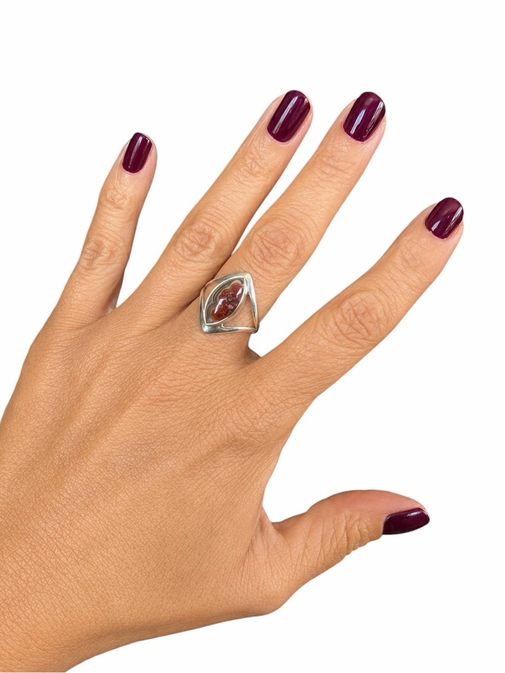 Vintage Sterling Silver Crazy Lace Agate .925 Marquise Stone Ring Boho Neutral